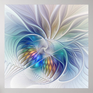 Blommigt Fantasy, färglös Abstrakt Fractal Flower Poster