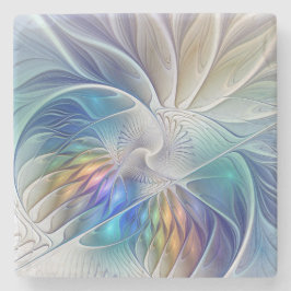 Blommigt Fantasy, färglös Abstrakt Fractal Flower Stenunderlägg