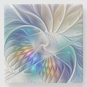 Blommigt Fantasy, färglös Abstrakt Fractal Flower Stenunderlägg