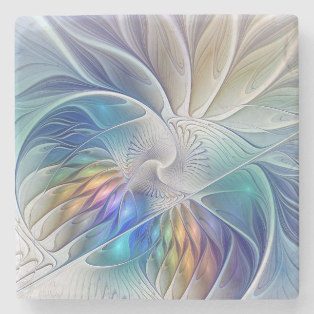 Blommigt Fantasy, färglös Abstrakt Fractal Flower Stenunderlägg (Framsidan)