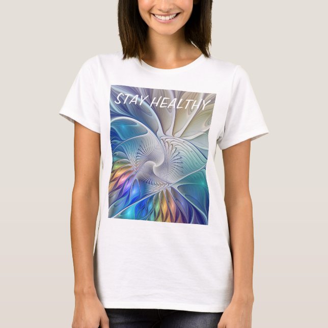 Blommigt Fantasy, färglös Abstrakt Fractal Flower T Shirt (Framsida)