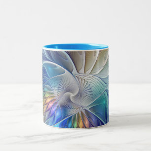 Blommigt Fantasy, färglös Abstrakt Fractal Flower Två-Tonad Mugg