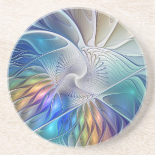 Blommigt Fantasy, färglös Abstrakt Fractal Flower Underlägg