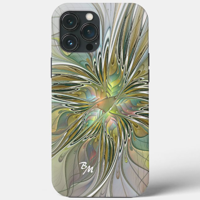 Blommigt Fantasy Fractal Flower med Guld Initialer (Baksida)