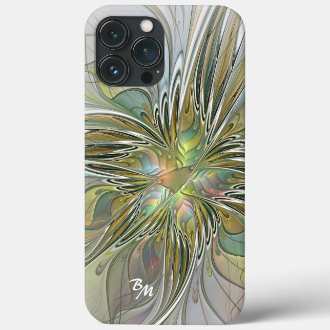 Blommigt Fantasy Fractal Flower med Guld Initialer (Baksida)