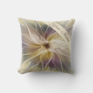 Blommigt Fantasy Guld Eggplant Abstrakt Art Namn Kudde