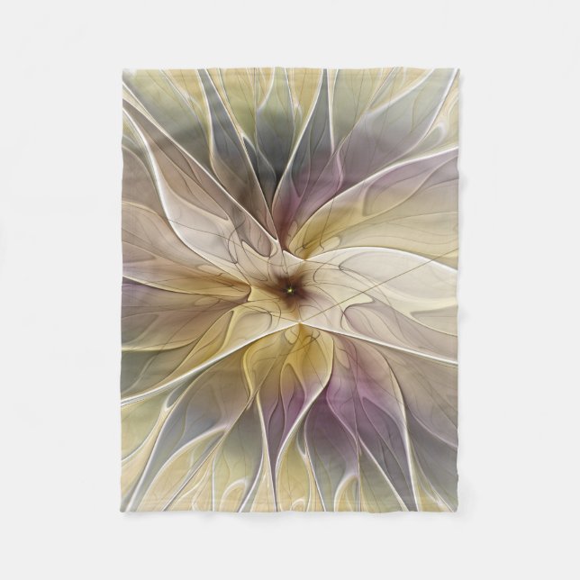 Blommigt Fantasy Guld Eggplant Abstrakt Fractal Ar Fleecefilt (Framsidan)