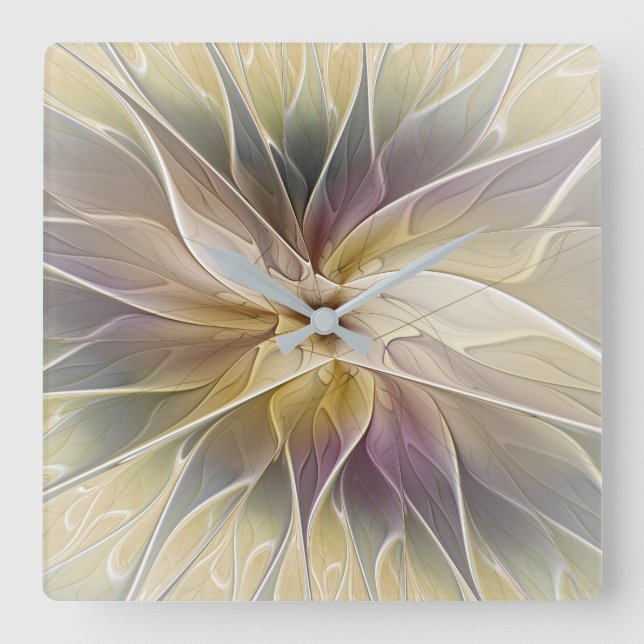 Blommigt Fantasy Guld Eggplant Abstrakt Fractal Ar Fyrkantig Klocka (Framsida)