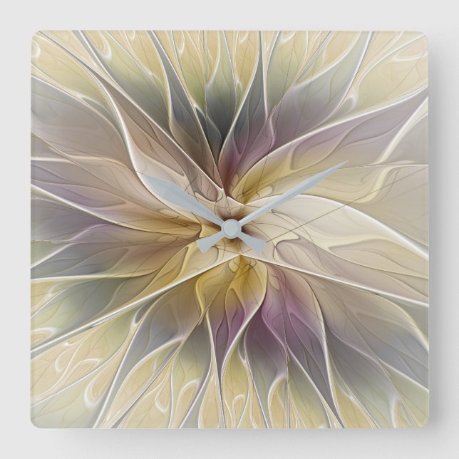 Blommigt Fantasy Guld Eggplant Abstrakt Fractal Ar Fyrkantig Klocka (Framsida)