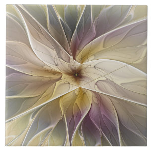 Blommigt Fantasy Guld Eggplant Abstrakt Fractal Ar Kakelplatta