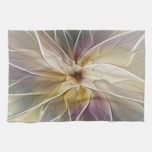 Blommigt Fantasy Guld Eggplant Abstrakt Fractal Ar Kökshandduk