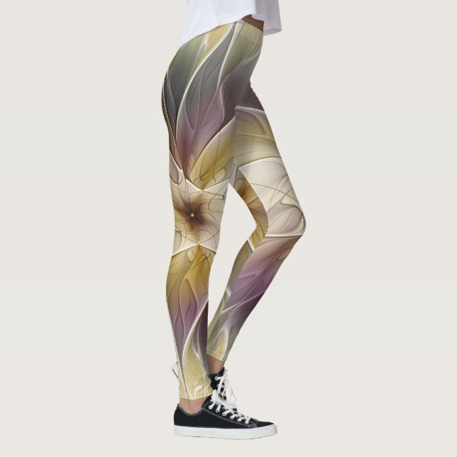 Blommigt Fantasy Guld Eggplant Abstrakt Fractal Ar Leggings (Höger)