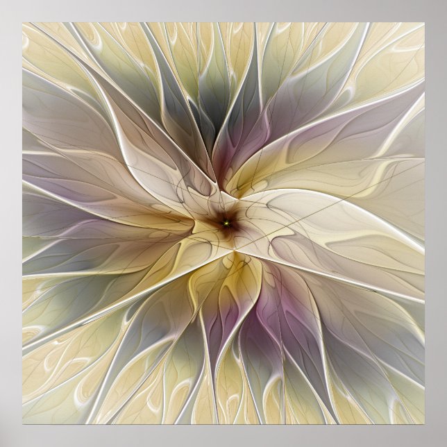 Blommigt Fantasy Guld Eggplant Abstrakt Fractal Ar Poster (Framsidan)