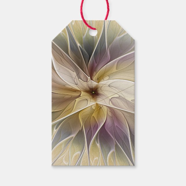 Blommigt Fantasy Guld Eggplant Abstrakt Fractal Ar Presentetikett (Framsidan)