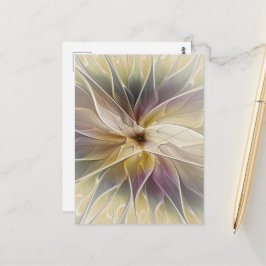 Blommigt Fantasy Guld Eggplant Abstrakt Fractal Ar Vykort