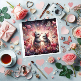 Blommigt Fantasy Hearts Mice Watercolor Valentine Julkort