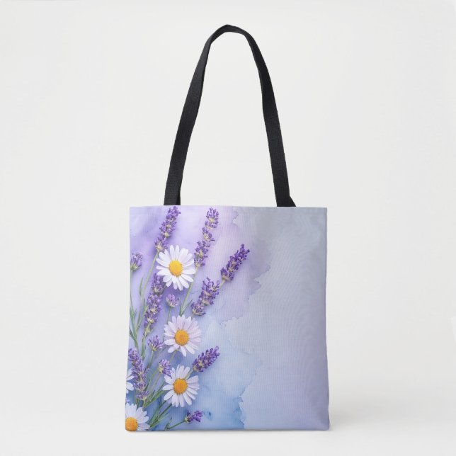Blommigt Fantasy Lavender & Daisy Bag Tygkasse (Framsida)