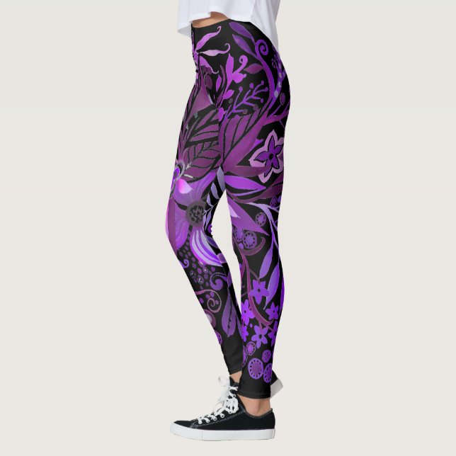 Blommigt Fantasy Lila Leggings (Vänster)