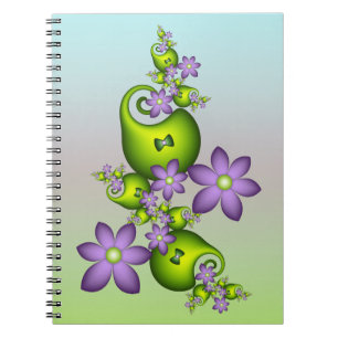 Blommigt Fantasy Lilac Flowers Grönt Shapes Fracta Anteckningsbok