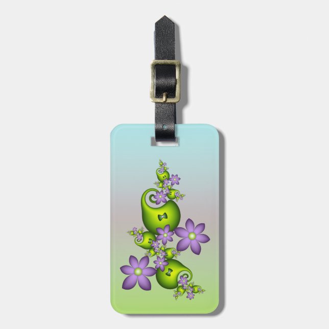 Blommigt Fantasy Lilac Flowers Grönt Shapes Fracta Bagagebricka (Vertikal Framsida)