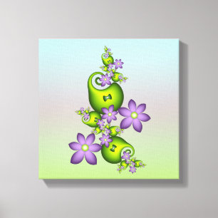 Blommigt Fantasy Lilac Flowers Grönt Shapes Fracta Canvastryck