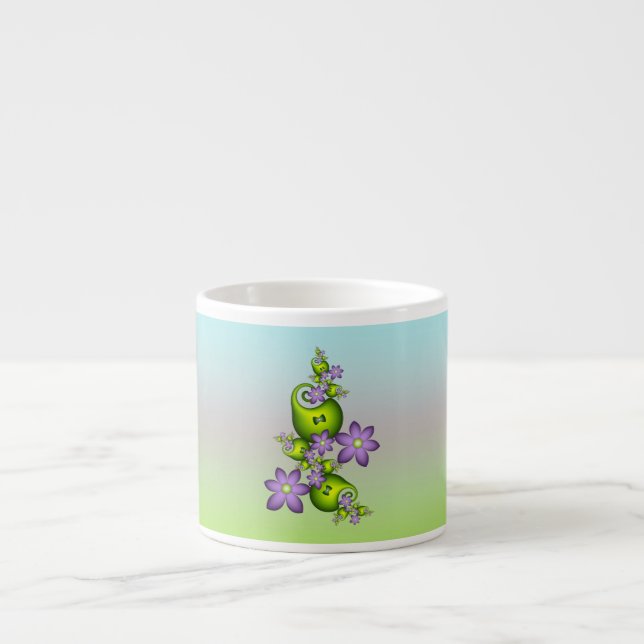 Blommigt Fantasy Lilac Flowers Grönt Shapes Fracta Espressomugg (Framsidan)