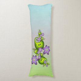 Blommigt Fantasy Lilac Flowers Grönt Shapes Fracta Kroppskudde