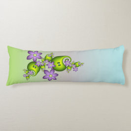 Blommigt Fantasy Lilac Flowers Grönt Shapes Fracta Kroppskudde