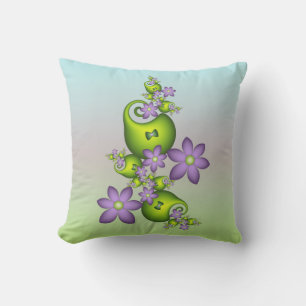Blommigt Fantasy Lilac Flowers Grönt Shapes Fracta Kudde