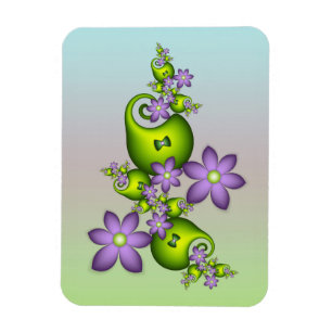 Blommigt Fantasy Lilac Flowers Grönt Shapes Fracta Magnet