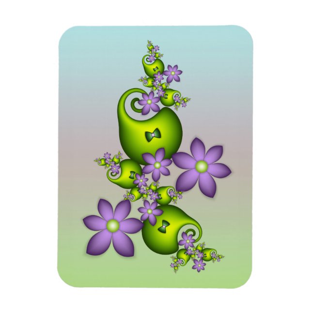 Blommigt Fantasy Lilac Flowers Grönt Shapes Fracta Magnet (Vertikal)