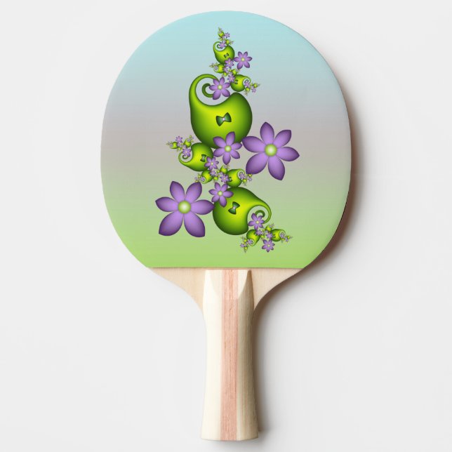Blommigt Fantasy Lilac Flowers Grönt Shapes Fracta Pingisracket (Framsidan)