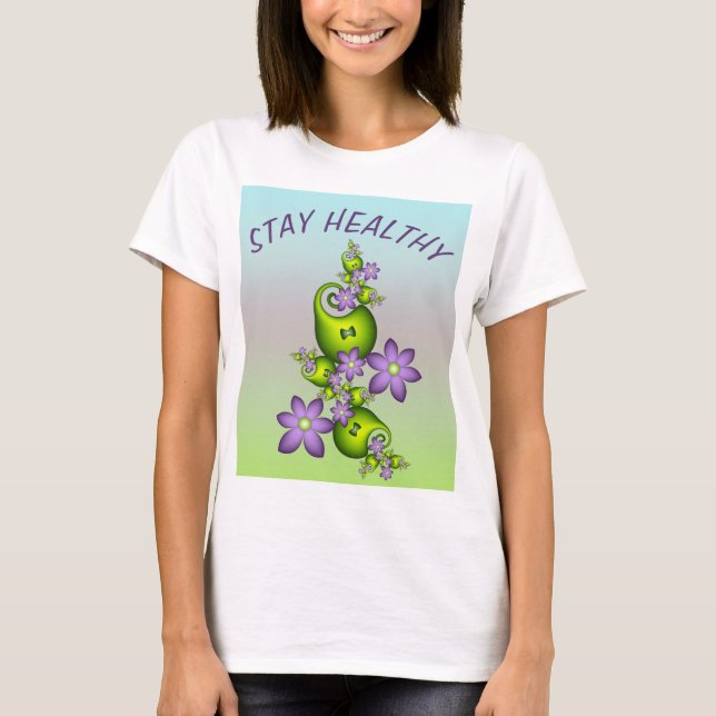 Blommigt Fantasy Lilac Flowers Grönt Shapes Fracta T Shirt (Framsida)
