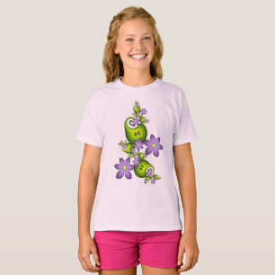 Blommigt Fantasy Lilac Flowers Grönt Shapes Fracta T Shirt