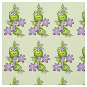 Blommigt Fantasy Lilac Flowers Grönt Shapes Fracta Tyg