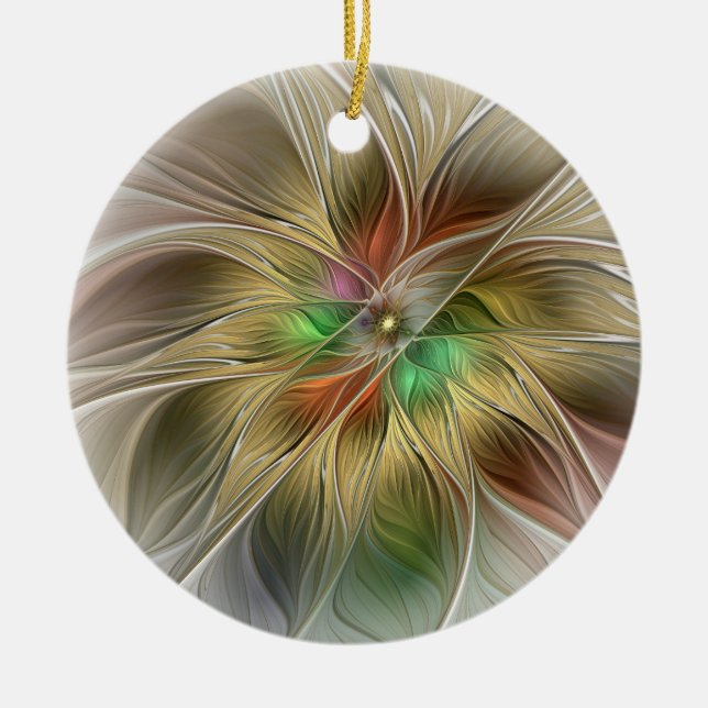 Blommigt Fantasy med Guld Modern Abstrakt Fractal Julgransprydnad Keramik (Framsidan)