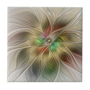Blommigt Fantasy med Guld Modern Abstrakt Fractal Kakelplatta