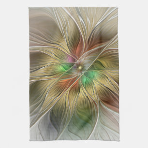 Blommigt Fantasy med Guld Modern Abstrakt Fractal Kökshandduk
