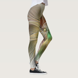 Blommigt Fantasy med Guld Modern Abstrakt Fractal Leggings
