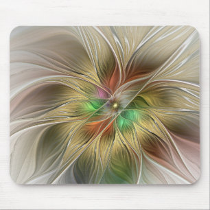 Blommigt Fantasy med Guld Modern Abstrakt Fractal Musmatta