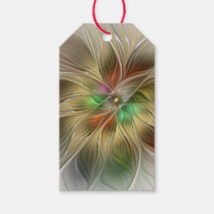 Blommigt Fantasy med Guld Modern Abstrakt Fractal Presentetikett