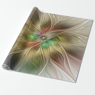 Blommigt Fantasy med Guld Modern Abstrakt Fractal Presentpapper