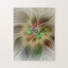 Blommigt Fantasy med Guld Modern Abstrakt Fractal Pussel