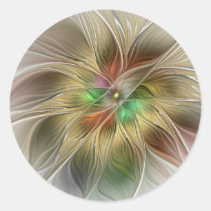 Blommigt Fantasy med Guld Modern Abstrakt Fractal Runt Klistermärke