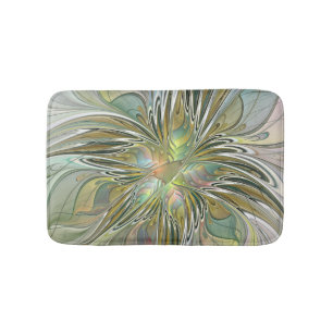 Blommigt Fantasy Modern Fractal Art blomma med Gul Badrumsmatta