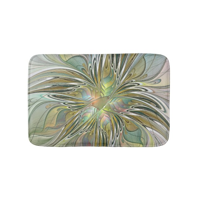 Blommigt Fantasy Modern Fractal Art blomma med Gul Badrumsmatta (Framsidan)