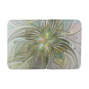 Blommigt Fantasy Modern Fractal Art blomma med Gul Badrumsmatta