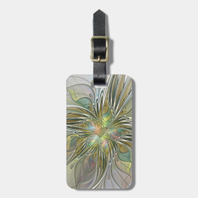 Blommigt Fantasy Modern Fractal Art blomma med Gul Bagagebricka (Vertikal Framsida)