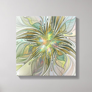 Blommigt Fantasy Modern Fractal Art blomma med Gul Canvastryck