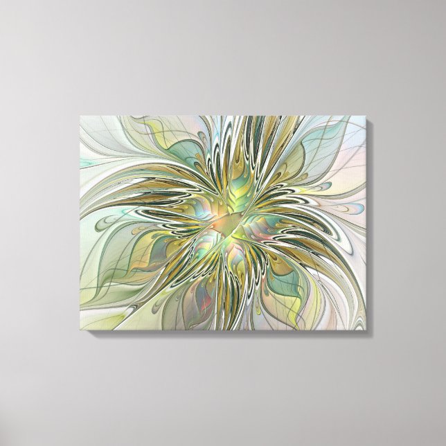 Blommigt Fantasy Modern Fractal Art blomma med Gul Canvastryck (Framsida)